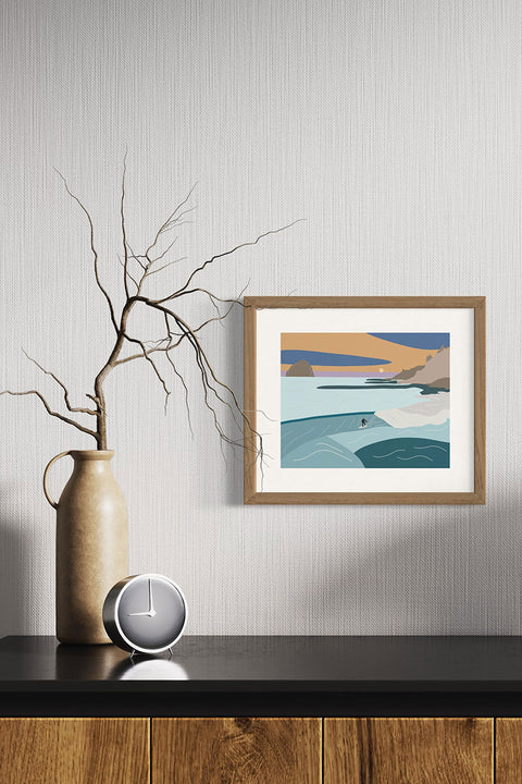 Muted Colors 8" x 10" Surf Art Prints - Solo Sunset Sesh Framed