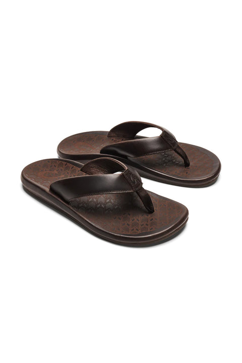 Olukai 'Ilikai Leather Sandal - Dark Wood / Dark Wood - Both Sandals