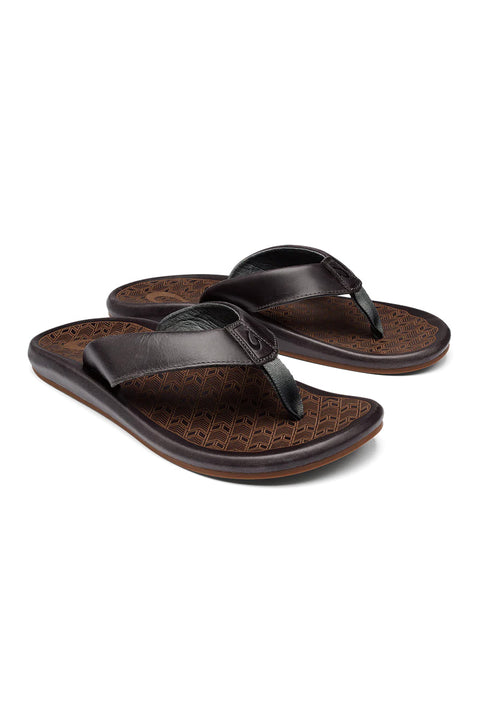 Olukai 'Ilikai Leather Sandal - Charcoal - Both Sandals