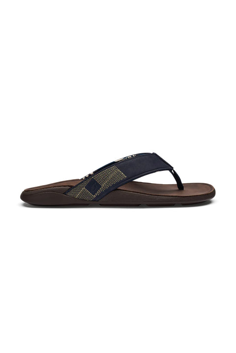 Olukai Tuahine Leather Sandals - Trench Blue / Dark Wood