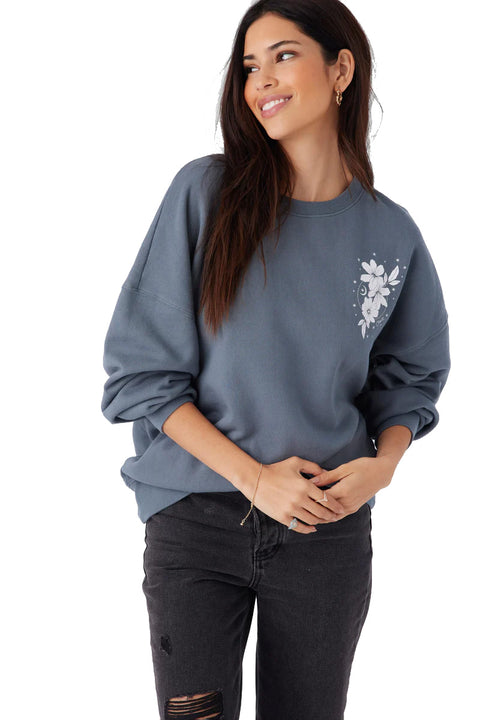 O'Neill Choice Crew Neck Oversized Fleece - Washed Slate- Front close up