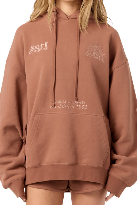O'Neill Chore Break Oversized Hoodie - Carob Brown- Close up on front