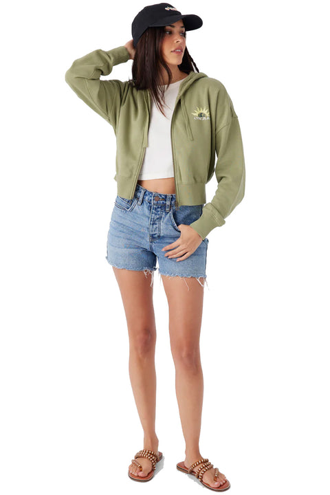 O'Neill Darcie Hooded Zip Fleece Jacket - Oil Green- Front