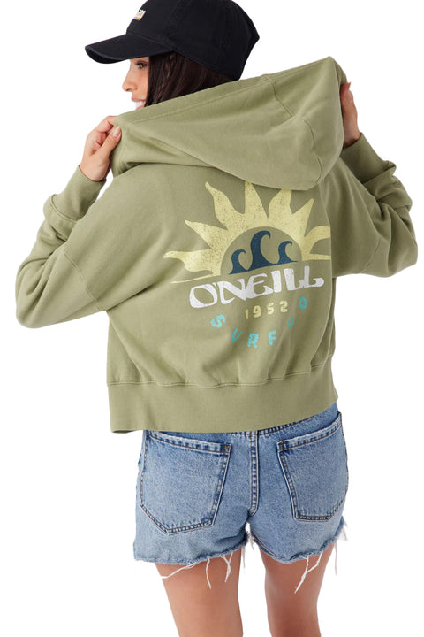 O'Neill Darcie Hooded Zip Fleece Jacket - Oil Green- Back