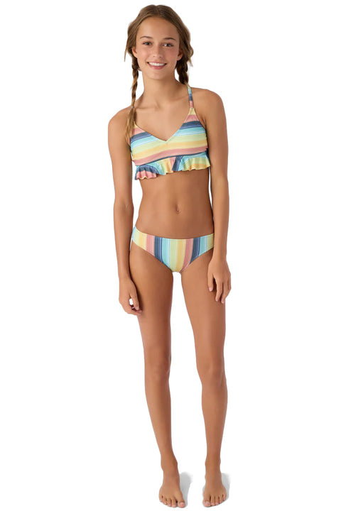 O'Neill Girl's Beachbound Stripe Peplum Tri Bikini Top & Bottoms - Multi - Full