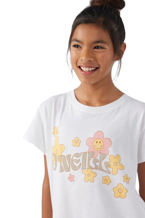 O'Neill Girl's Happy Flower Tee - White - Closeup