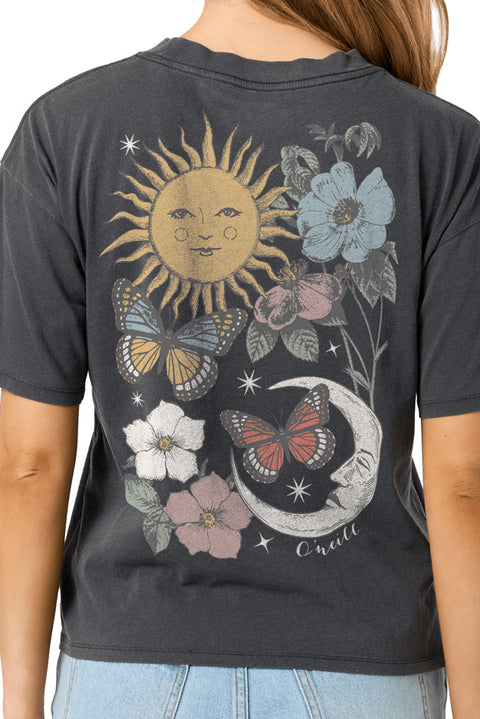 O'Neill La Luna Easy Tee - Washed Black- Close up on back graphic