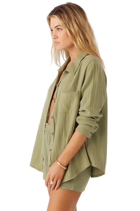 O'Neill Leni Double Gauze Long Sleeve Top - Oil Green- Side