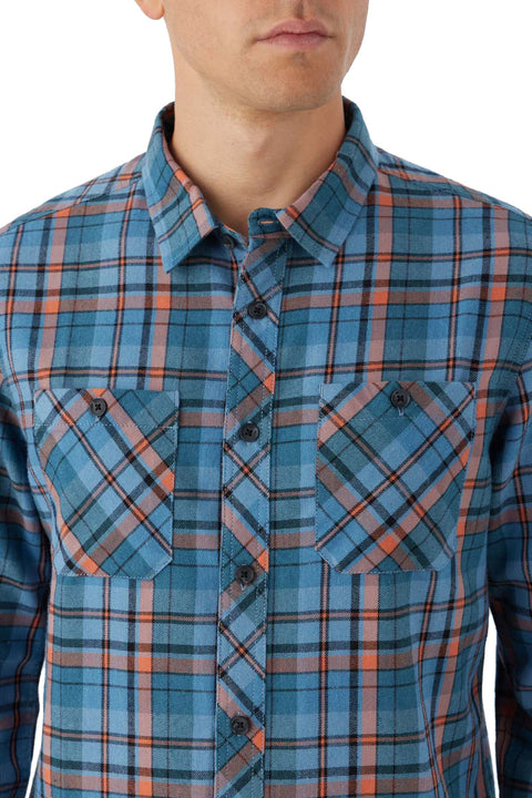 O'Neill OG Jonez Flannel Shirt - Deep Blue - Closeup Collar