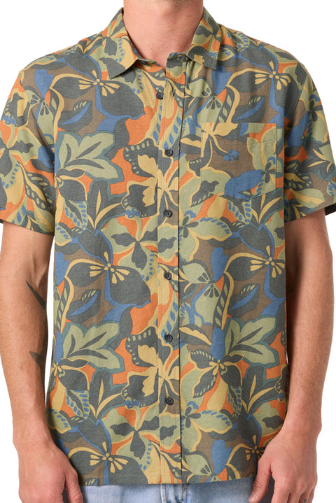 O'neill OG Print Standard S/S Woven Shirt - Dark Shadow- Close up on front