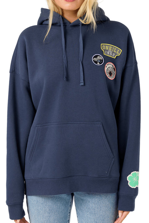 O'neill Patches Oversized Hoodie - Navy- Close up on front