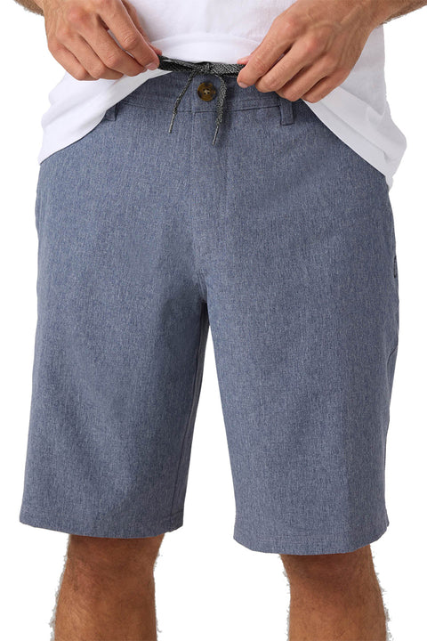 O'neill Reserve Heather 21" Short - Heather Navy- Front showing the drawstring