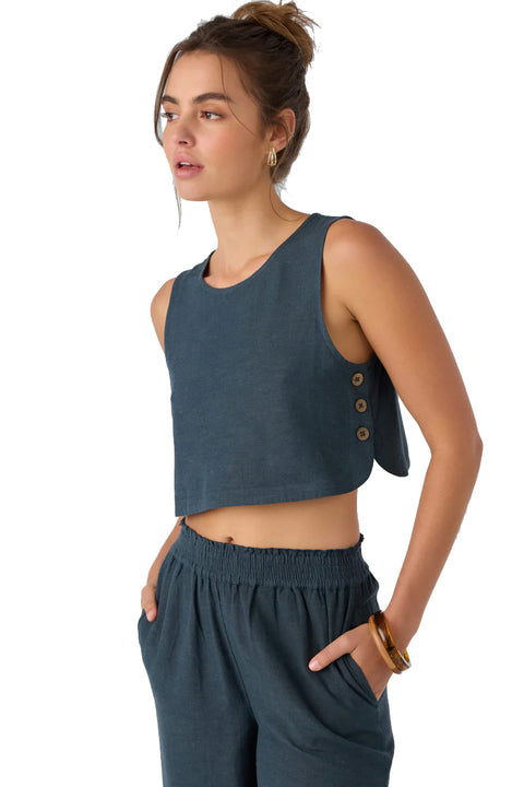 O'Neill Sanders Linen Top - Slate - Side