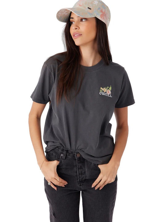 O'Neill Tulum Floral Tee - Washed Black- Front close up