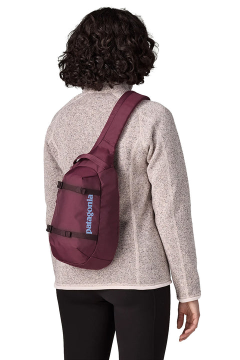 Patagonia Atom Sling 8L - Berry Fig- Front on ladies back