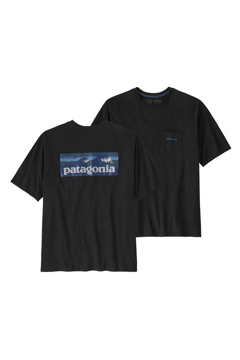 Patagonia Men's Boardshort Logo Pocket Responsibiliti-Tee - Ink Black - Front and back no model