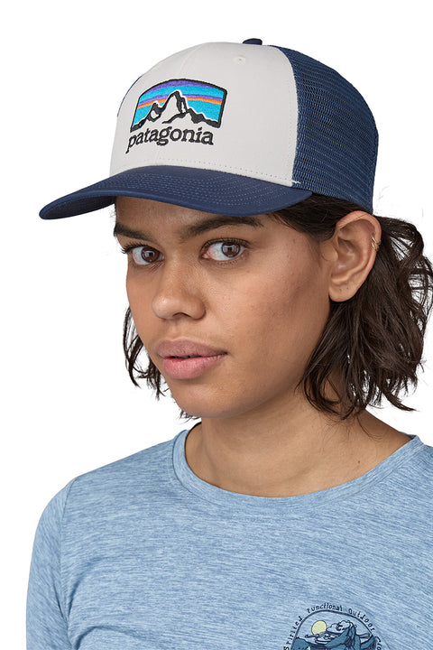 Patagonia Fitz Roy Horizons Trucker Hat - White w/New Navy - Front On Model
