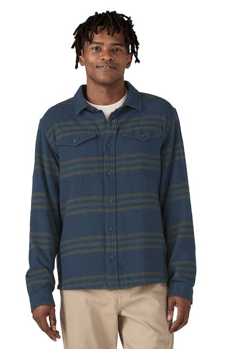 Patagonia Men's L/S Fjord Flannel - Treelined: Smolder Blue- Close up on front