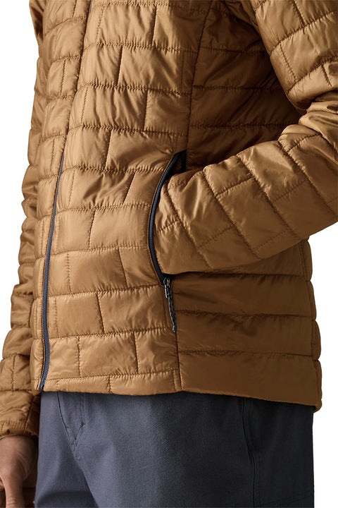 Patagonia Men's Nano Puff Hoody - Deer Brown- Close up of pockets