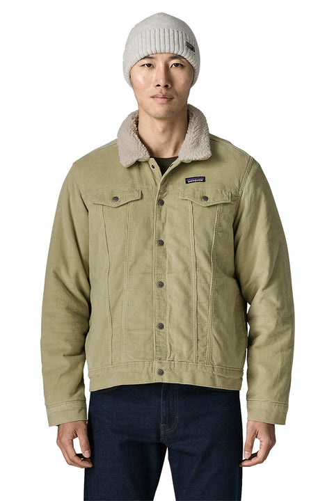 Patagonia Men's Pile Lined Trucker Jacket - Weathered Stone- Front on model