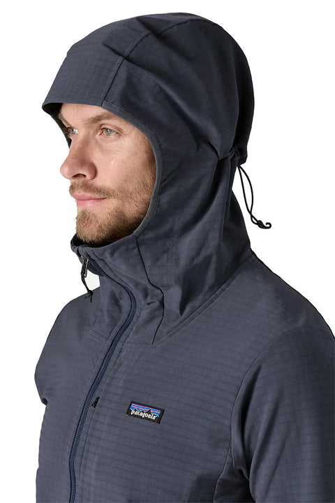 Patagonia Men's R1 TechFace Hoody - Smolder Blue - Hood Up