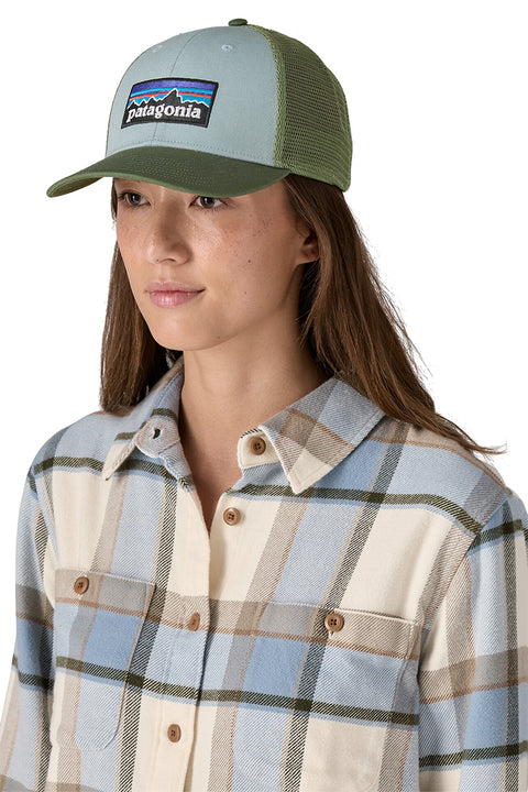 Patagonia P-6 Logo LoPro Trucker Hat - Thermal Blue- Front on model