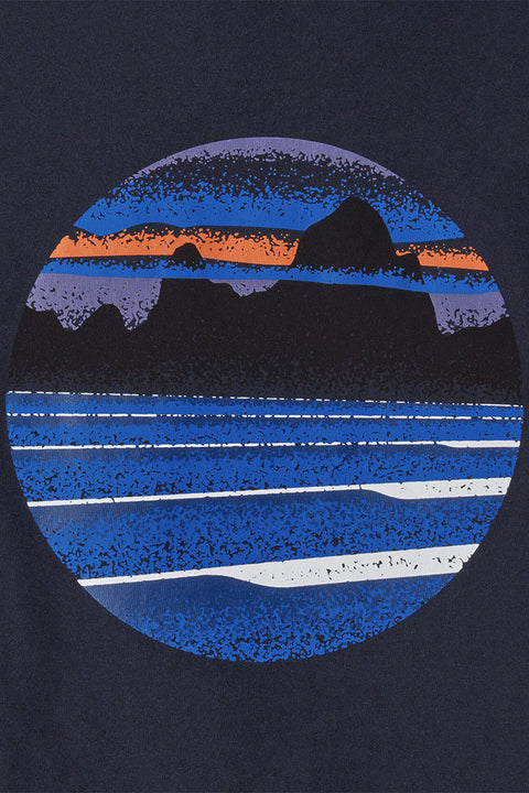 Patagonia Men's Skyline Stencil Responsibiliti-Tee - New Navy - Closeup Of Logo