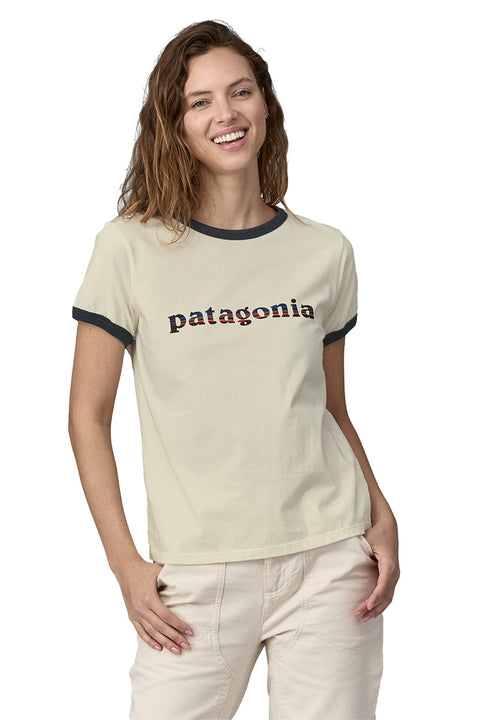 Patagonia Women's '73 Text Logo Organic Ringer Tee - Birch White- Front
