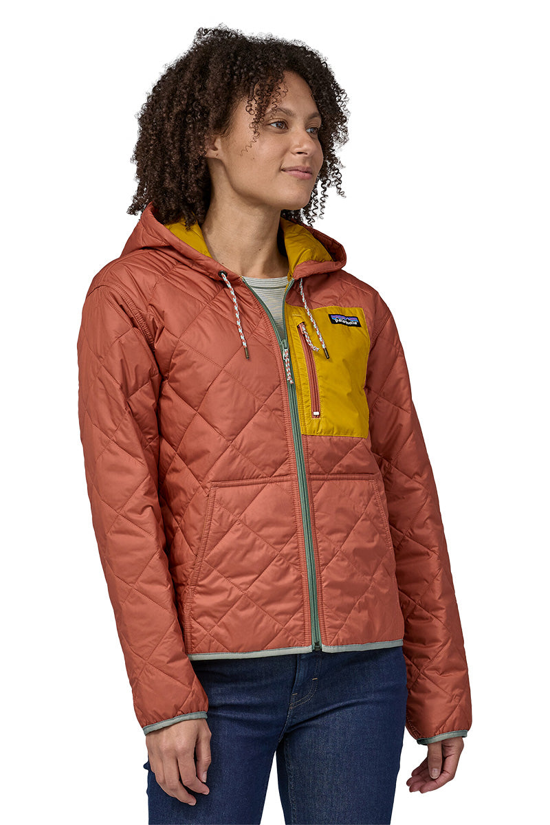 Patagonia Women's Diamond Quilted Bomber Hoody Burl Red Moment