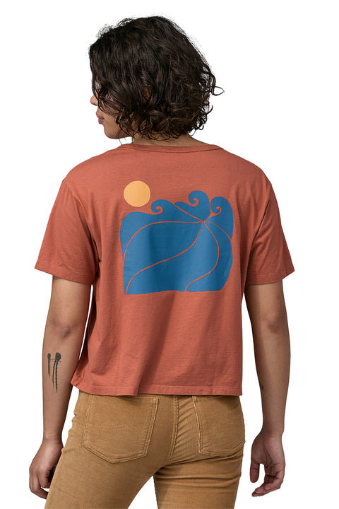 Patagonia Women's Sunrise Rollers Organic Easy Cut Tee - Burl Red - Back
