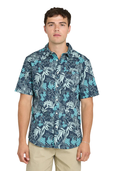 Quiksilver Jetty Bloom Classic Stretch SS Shirt - Dark Denim- Front