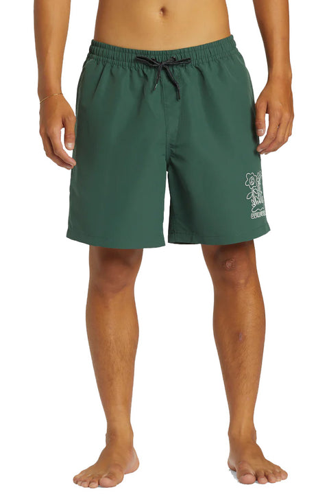 Quiksilver Remade Mix Volley 17" Elastic Waist Shorts - Forest- Front