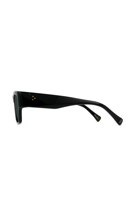 Raen Rufio Sunglasses - Recycled Black / Green Polarized- View of arms