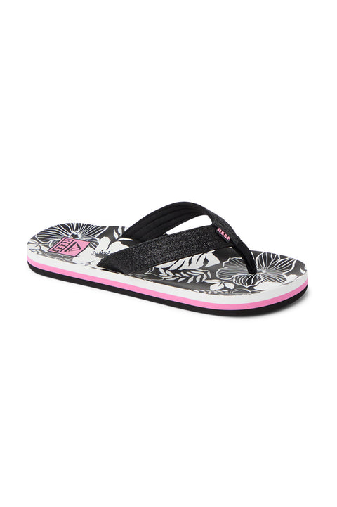Reef Kids Ahi Sandal - Pink / Black Floral- Side with top view