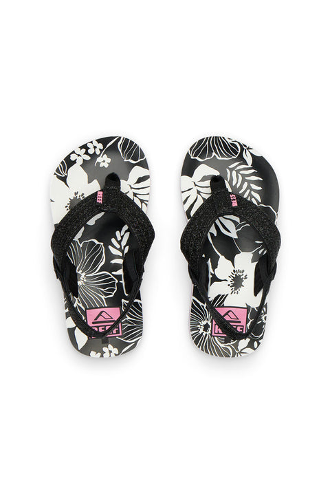 Reef Little Ahi Sandal - Pink / Black Floral- Top view