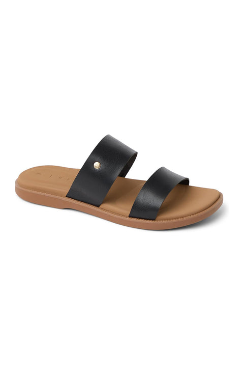 Reef Sunny Alisah Two Bar Slide Sandal - Black / Tan- front 2