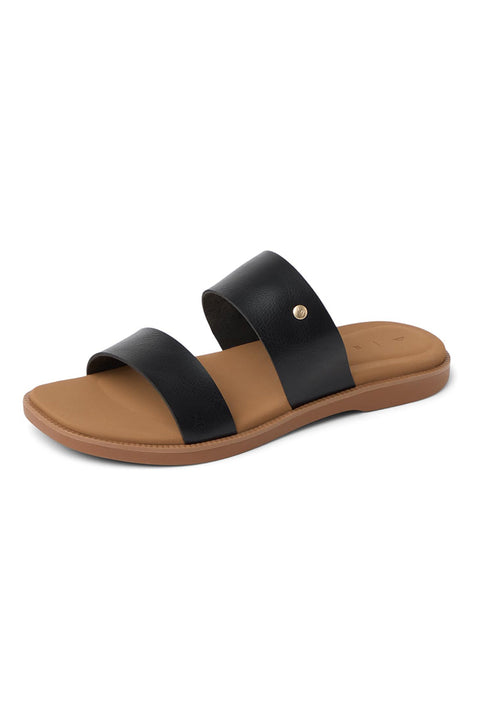 Reef Sunny Alisah Two Bar Slide Sandal - Black / Tan- Front