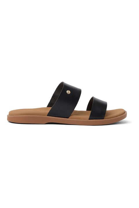 Reef Sunny Alisah Two Bar Slide Sandal - Black / Tan- Side
