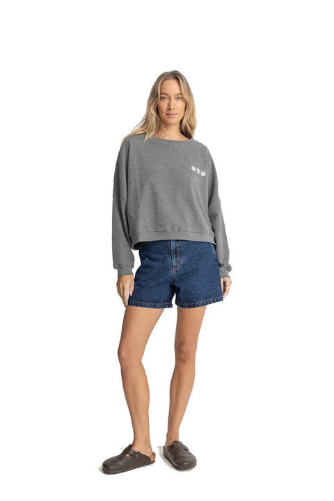 Rhythm Stinson Beach Slouch Waffle Fleece - Grey- Front