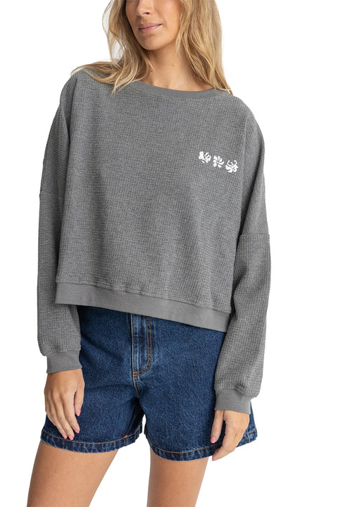 Rhythm Stinson Beach Slouch Waffle Fleece - Grey- Close up on front