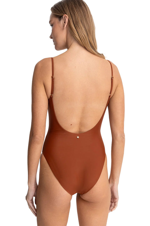 Rhythm Classic Minimal One Piece Swimsuit - Rust - Back