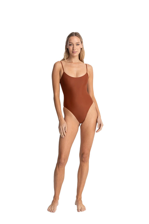 Rhythm Classic Minimal One Piece Swimsuit - Rust - Full