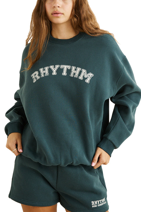 Rhythm Collegiate Oversized Crew Neck Fleece - Forest- Front