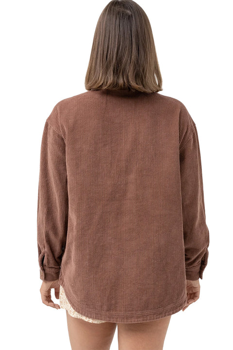Rhythm Corduroy Oversized Shacket - Chocolate - Back