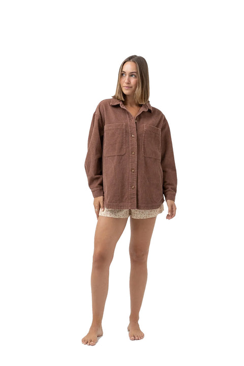 Rhythm Corduroy Oversized Shacket - Chocolate - Full