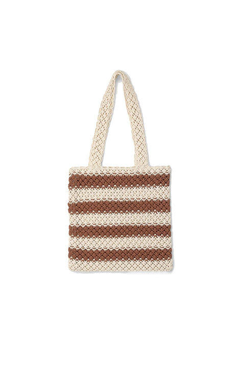 Rhythm Cove Stripe Crochet Tote Bag - Caramel- Back