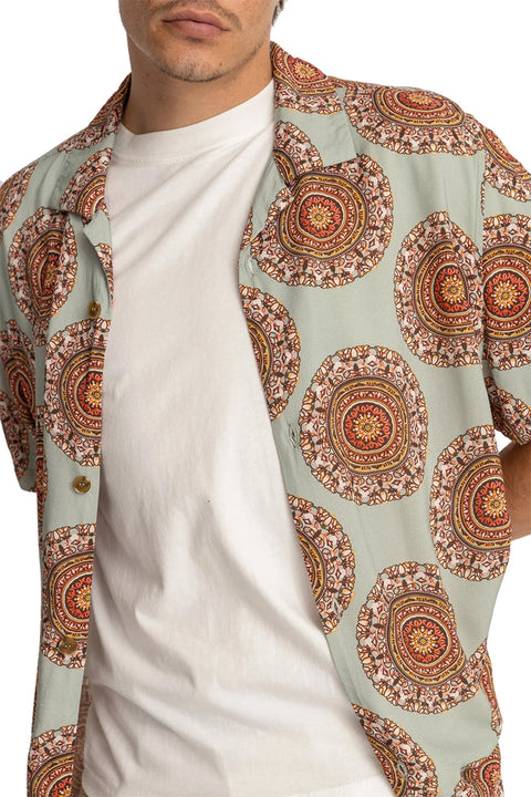 Rhythm Dial Cuban S/S Shirt - Sage- Close up of front