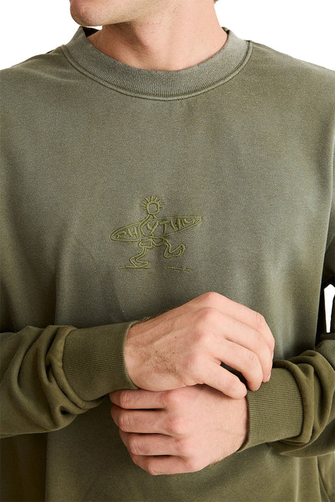 Rhythm Drifter Salt Wash Crew - Olive- Close up on embroidered graphic