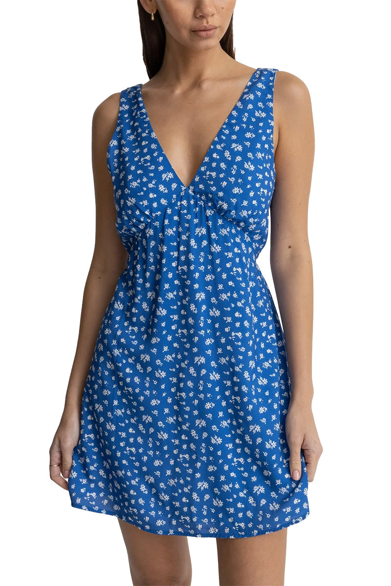 rhythm blue dress Del Rio Gathered Maxi Dress Blue Check XS