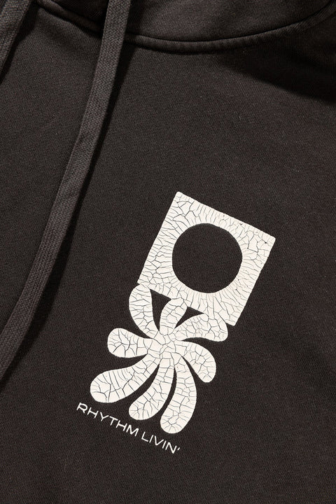 Rhythm Flora Vintage Fleece Hoodie - Vintage Black - Closeup On Logo
